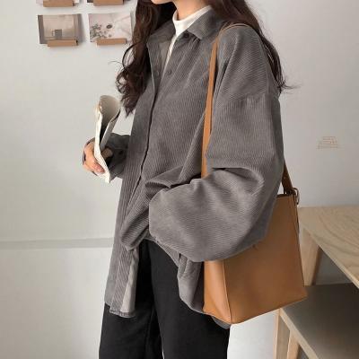 China Fashion Women Blouses Corduroy Vintage Female Jackets Long Sleeve Casual Oversized Coat Retro Shirt QUICK DRY For Women 2023 for sale