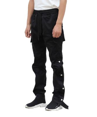 China Anti-wrinkle Casual Hip Hop Pants With Buttons New Fashion Mens Elastic Side Straight Cargo Pants Gray Khaki Navy Twill Pants Male Trousers for sale