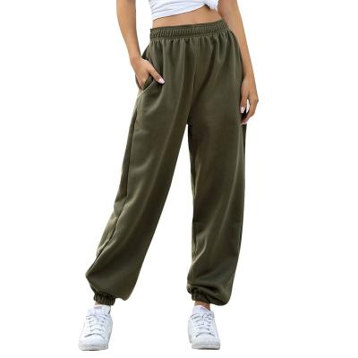 China Anti-Wrinkle Ladies Solid Custom Sports Jogger Pants Running Women Hide Elastic Waist Drawstring Sports Oversized Sweatpants Women Trousers for sale