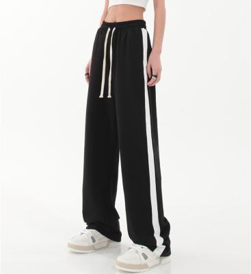 China Fashion Hot Casual Wide Leg Stripe Joggers Women Hip Hop Waist Pants Anti-Wrinkle Joggers Streetwear Black Ladies Pants Tops for sale