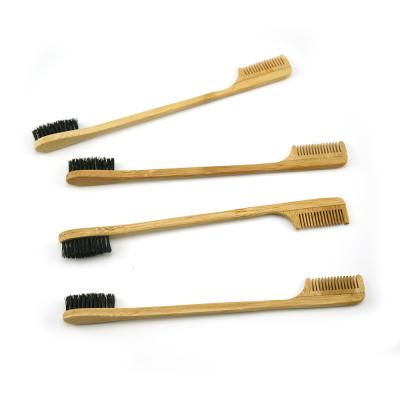 China Eyelash Makeup Bamboo Beauty Double Side Edge Hair Comb Control Broom For Hair Styling Salon Accessories Professional Hair Brush for sale