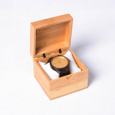 China Round Shape Travel Watch Case OEM High Quality Rectangle Bamboo Watch Box Custom Branded Solid Wood Box For Watch for sale