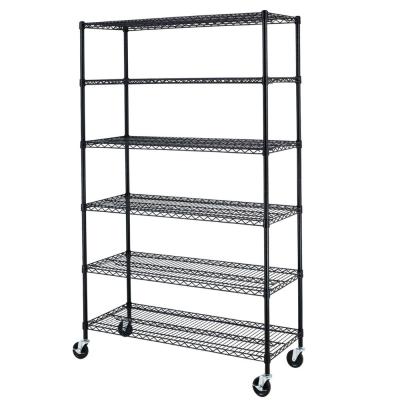 China Suitable for outdoor chrome 6 tier commercial steel wire shelving rack with wheels for sale