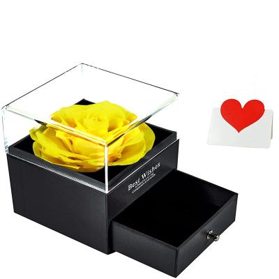 China CHASEWIN home decor preserved roses flower box yellow eternal flowers rose in acrylic box customizable valentines day 2022 for sale