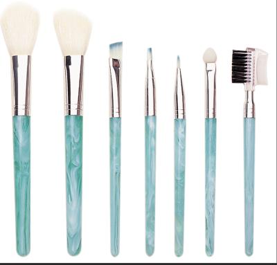 China Face Logo Makeup Brush Set Custom Made Of 7 Blue Color Eye Foundation Powder Makeup Brushes Kit for sale