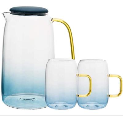 China Heatable Glass Pitcher Set with 2 Cups for Hot and Cold Water Large Capacity for Beverage Water Carafe Set (1.5 L / 50 oz) for sale