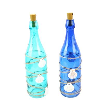 China Eco-friendly Sea Ocean Style Blue Glass Bottles With LED String for sale