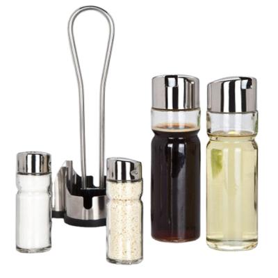 China Hot Selling Eco-friendly Glass Salt Pepper Vinaigrette Bottle Set Glass Condiment Serving Set for sale