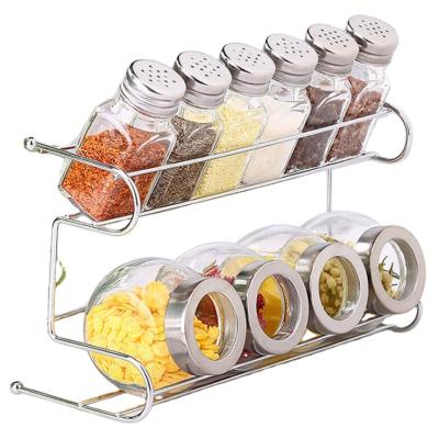 China Eco - Friendly Wholesale Glass Spice Bottles With Metal Rack Condiment Set for sale