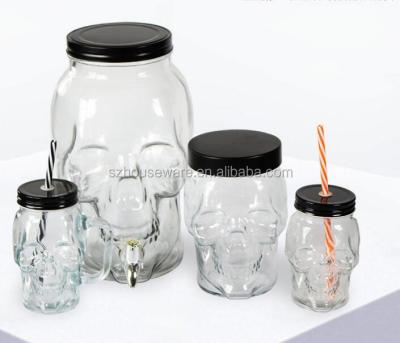 China Viable Skull Shaped Glass Dispenser Set, Wholesale Glass Dispenser For Drinking, Glass Drinking Set for sale