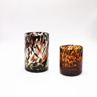 China Eco-friendly Cylinder Vase Handblown Leopard Glass Vase For Flower Arrangement for sale