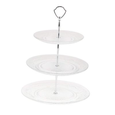 China Viable Art 3-Tiered Round Serving Glass Dishes Display Cakes Desserts Tray Basket Layers Food Holder Rack for sale