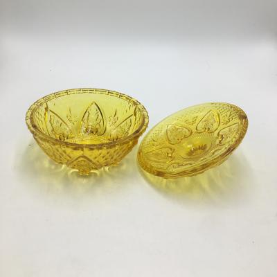 China Sustainable Bee Yellow Glass Bowl Clear Glass Candy Canister With Lid Stylish Cookie Jar Covered Storage for sale