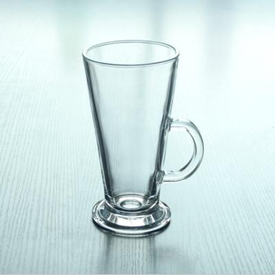 China Latte Glass Stocked Coffee Mug With Round Handle 300ml for sale