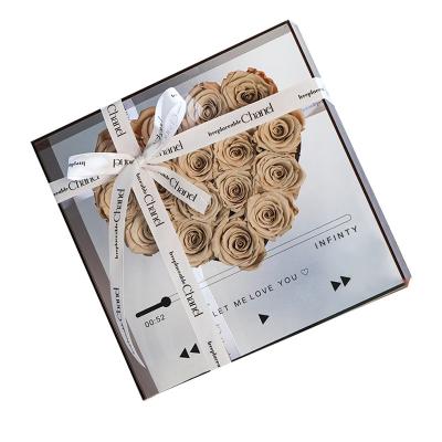 China New Light Luxury Preserved Flower Rose Eternal Flower Rose Acrylic Love Picture Frame Love Cd Gift Box Bag for sale