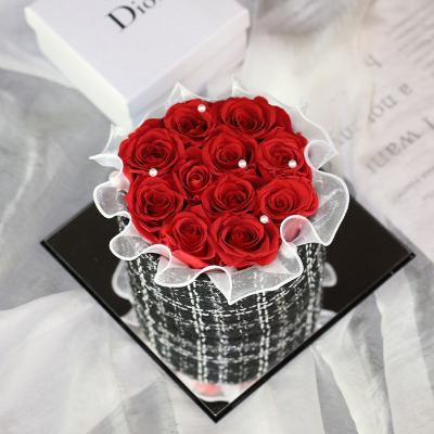 China Small Perfume Rose Hug Bucket Eternal Flower Valentine's Day Gift Memorial Mirror Style Wholesale Light Luxury Size C.I.S. for sale