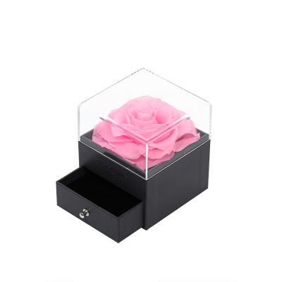 China Creative Wedding Party Event Decoration Valentine'S Day Mother&'s Day Acrylic Necklace Drawer Box Jewelry Packaging Preserved Rose Box for sale