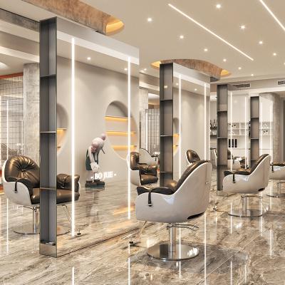 China Contemporary barber salon mirror with LED light, with different lights, double sided mirror floor station for sale