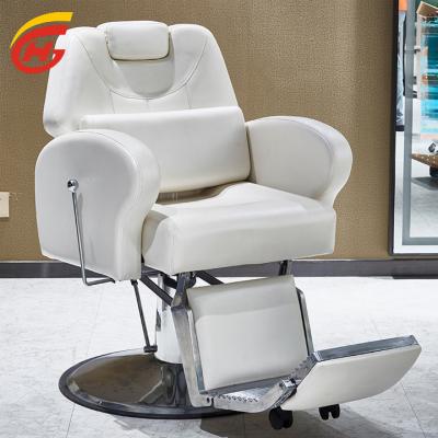 China Honggang contemporary white barber chair big silver pump can be flipped back can be customized color for sale