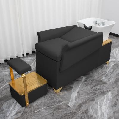 China Honggang new traditional black high-end high-end shampoo bed can be customized ceramic color shampoo basin for sale