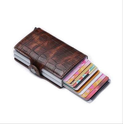 China Fashion Credit Card Holder RFID Blocking Vintage Aluminum Business Genuine Leather Wallet for sale