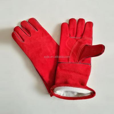 China Breathable Long Red Cow Split Leather Welding Gloves With Cheap Price for sale