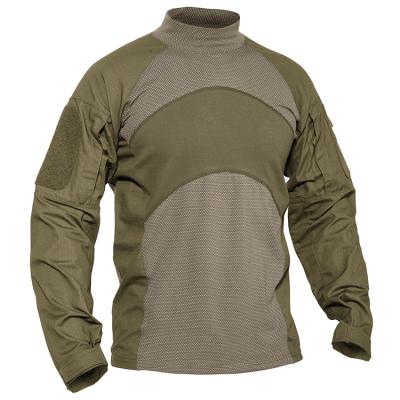 China Military Garment Manufacturers Army Anti-Shrink T-Shirt, Cotton Spandex Increasing Ripstop Combat Tactical Shirts Long Sleeve For Men for sale