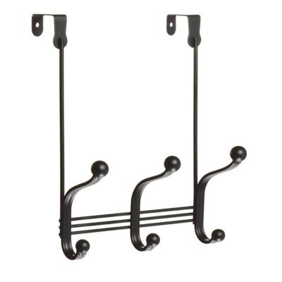 China Art Decor Black Color Stainless Steel Over The Door 3 Hooks Hanger Metal Iron Wire Hanger for sale