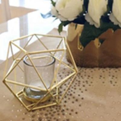 China Home Decoration Wedding Party Multi Uses Gold Iron Wire 3D Metal Geometric Glass Tealight Candle Holder for sale