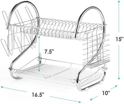 China Kitchenroom Double Layer Stainless Steel Dish Rack Bowl Dish Rack Metal Dish Drainer S Shaped Dish for sale