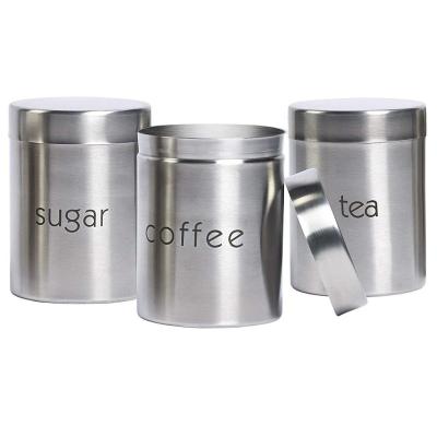 China Freshness Preservation Kitchen Canister Sets Stainless Steel Lid Metal Canister Sugar Tea Coffee Sanding Storage Canister Set for sale