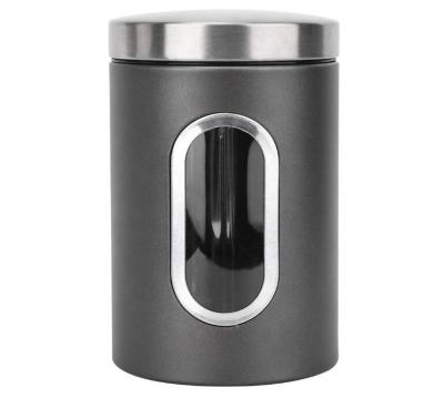 China Eco-friendly Recyclable Stainless Steel Kitchen Canister With Transparent Windows Sugar Food Tea Coffee Candy Metal Storage Canister for sale