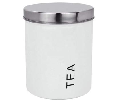 China Freshness Preservation Tea Kitchen Coffee Canister For Dry Food Storage Jar Container Canister Liquid White Metal Canister for sale