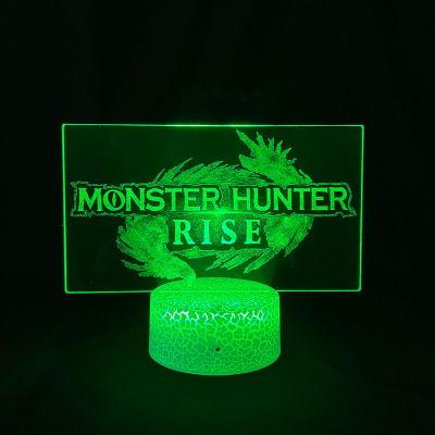 China Custom Touch Game Fans Gifts Monster Hunter Rise Acrylic USB 3d Illusion Lamp for sale