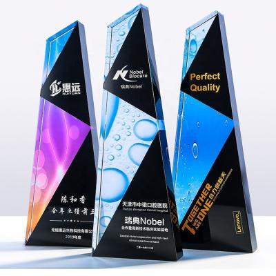 China Europe China Supplier Red Blue Color Star White Crown Metal Awards Customized Glass 3d Plaque Crystal Trophy for sale