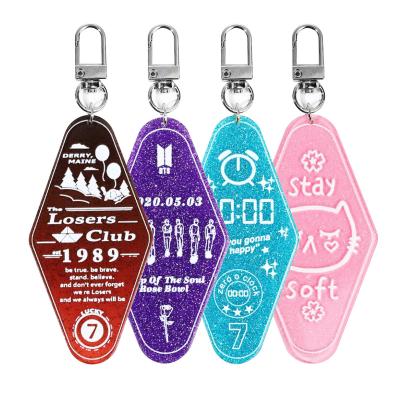 China Charming Custom Fashion Acrylic Empty Glitter Key Chain Key Tag Hotel Motel Cute Acrylic Key Chain Accessories Wholesale Eco-Friendly for sale