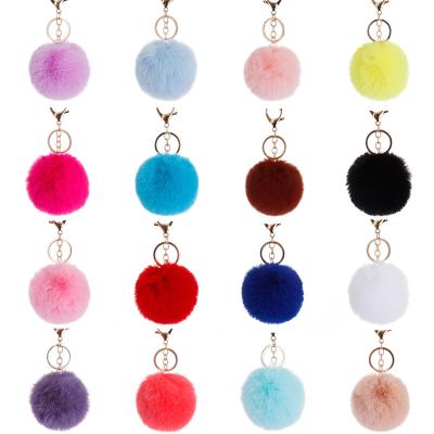 China Wholesale One Way Colorful Faux Fur Ball Plush Promotion Gift Key Chain Fashion Pom Pom Keychain for sale