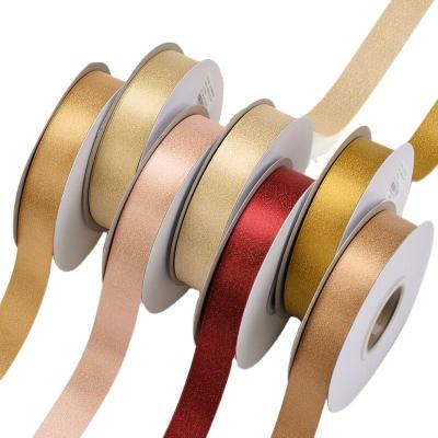 China Wholesale High Quality Recyled Gold Thread Satin Ribbon Wrapping Ribbon for sale