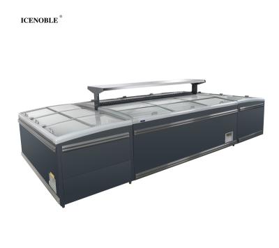 China Single-temperature Commercial Supermarket Glass Top Chest Combined Sliding Island Freezer for sale