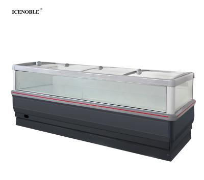 China Single-temperature Supermarket Open Commercial Display Showcase Top Freezer Island Remote System Refrigerated Freezer for sale