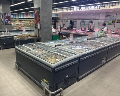 China Single-temperature Supermarket Island Freezer Sliding Glass Cover Combined Island Fridge Freezer Frozen Display Showcase for sale