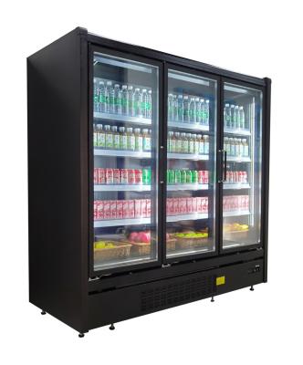 China Double-temperature commercial supermarket plug in upright glass door freezer for sale