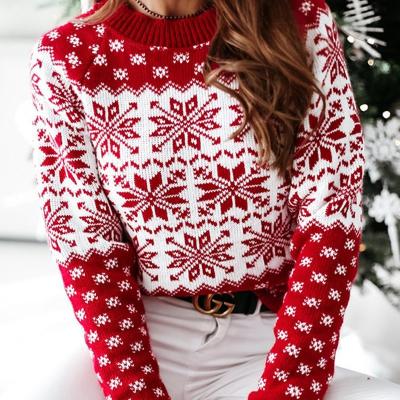 China New Anti-wrinkle Autumn And Winter Christmas Snowflake Long Sleeve Bout Knit Sweater Women for sale