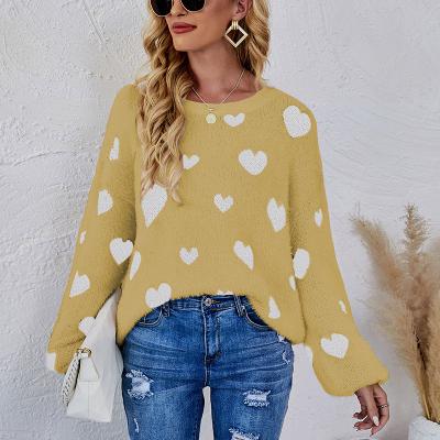 China Anti-Wrinkle O Neck Heart Heart Sweater Women Sweater Knitwear Korean Style Valentine's Day Casual Women Love Knitted Sweater for sale