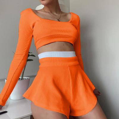 China Breathable 2 Piece Outfits Long Sleeve Crop Top And Sexy Mini Summer Two Piece Skirt Clubwear Pants Sets For Women for sale