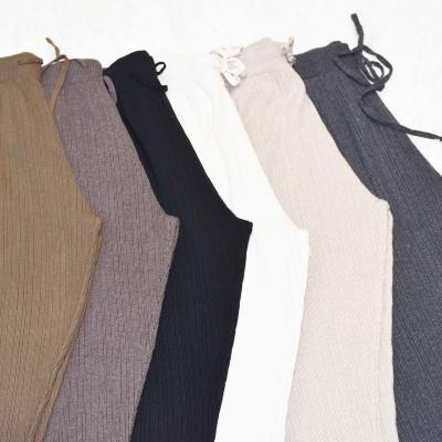 China Anti-wrinkle Autumn Winter Wholesale Women Fashion Knitted High Elastic Waisted Leg DrawstringCasual Wide Leg Pants for sale