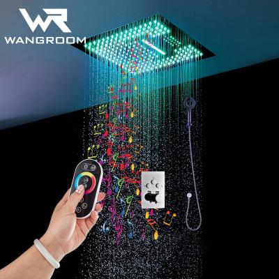 China Without Slide Bar 304 Stainless Steel Function LED Shower Set Luxury Rainfall Waterfall Shower Set Multi Thermostatic Rainfall Large Shower Heads for sale