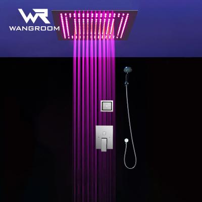 China Copper Free Sliding Bar Bathroom Ceiling Mounted 40*40cm Stainless Steel Thermostatic LED Bathtub Shower Concealed Shower Set for sale