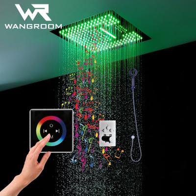 China Without Slide Bar 304 Stainless Steel Mirror Color Bath Faucet Full Set Concealed Thermostatic Shower Head LED Bathroom Shower Set for sale