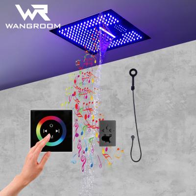 China Without Sliding Bar 400mmThermostatic Rain Shower Set Massage Sprayer Jets Music Smart LED Shower Head Brass Hidden Bathroom Faucet Diverter for sale